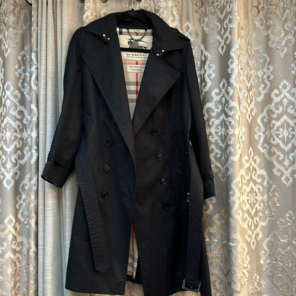 Burberry Black Double Breasted Hooded Trench Coat Size 10 - Picture 2 of 16